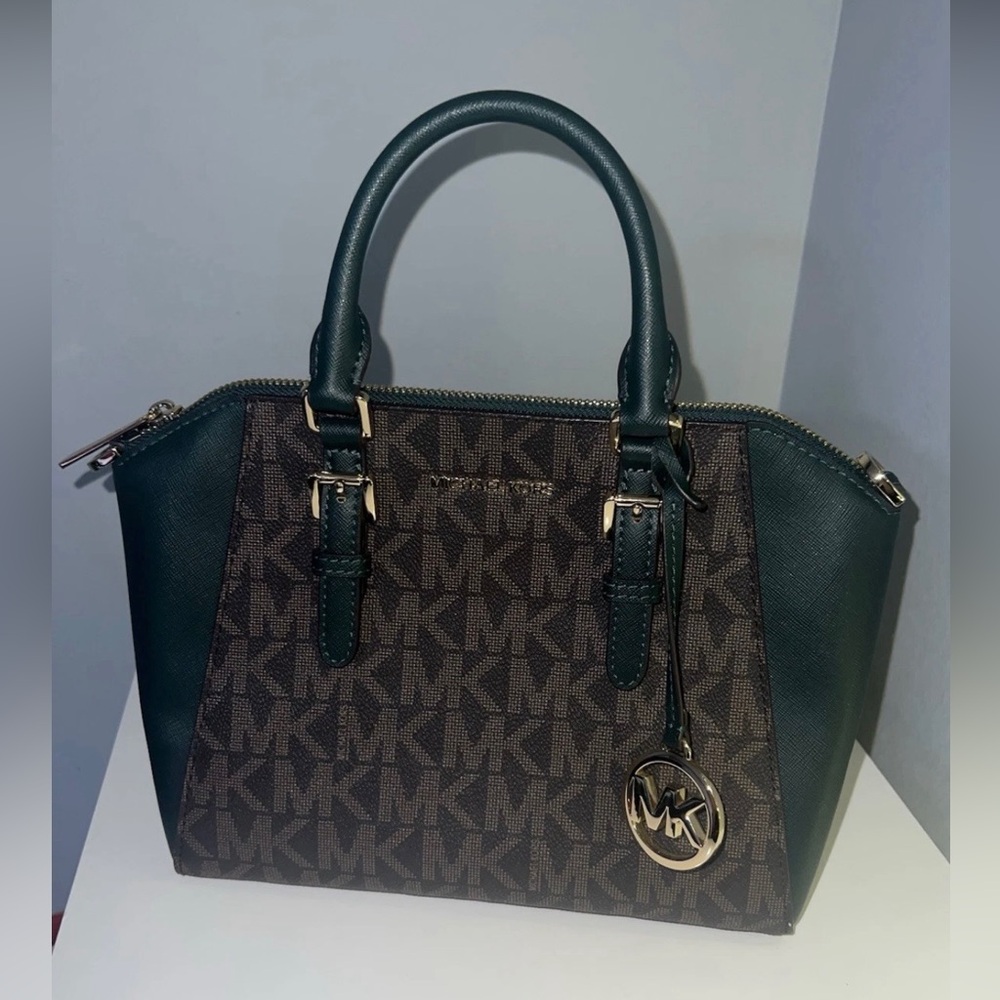 Michael Kors Dark Green and Brown Satchel